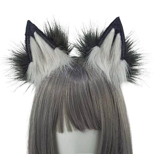 Plush Wolf Tail And Headhoop For Cosplay Halloween Party Costume For Women Black and gray wolf