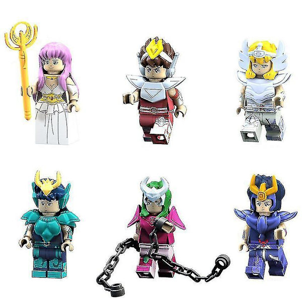 6kpl Saint Seiya -nukke Athena Glacier Purple Dragon Seiya Ikki Koottava Rakennuspalikka Minifiguurilelu
