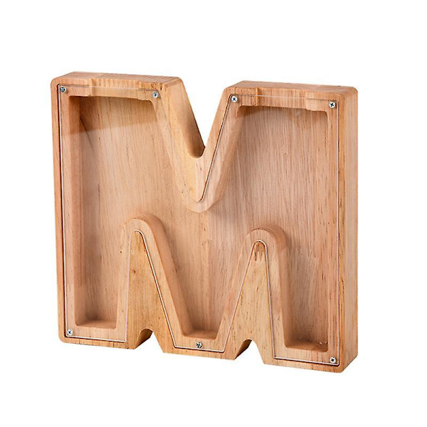 Wooden Piggy Bank Alphabet Cash Box Letters Coin Piggy Bank Kids Money Box M