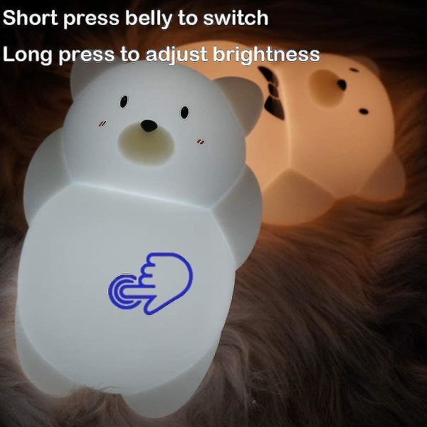 Led Kids Night Light Cute Little Bear Daddy Soft Silicone Lamp-usb Rechargeable, Color Temperature And Brightness Adjustable, White And Warm