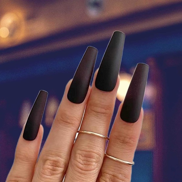 Long Fake Nails Ballerina Press On Nails Matte Acrylic Nails,24pcs Black