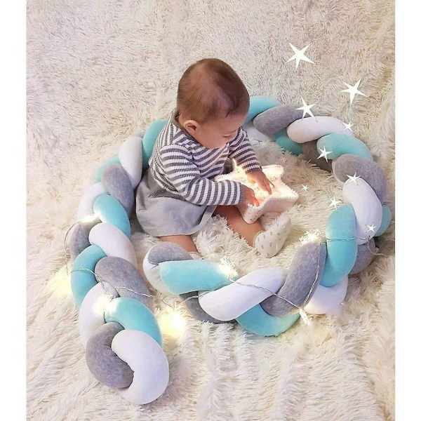 Bed Border,baby Bumper Bed Snake Baby Bed Bumper Weaving Edge Protection Head Protection Decoration For Crib Cot(grey,100cm) White*Blue*Grey 150cm
