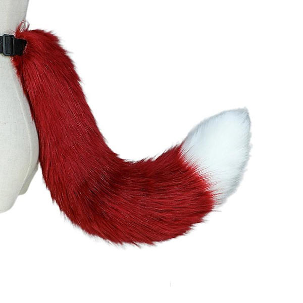 Flexible Faux Fur Cat Costume Tail Cosplay Halloween Christmas Party Costumes Wine red and white