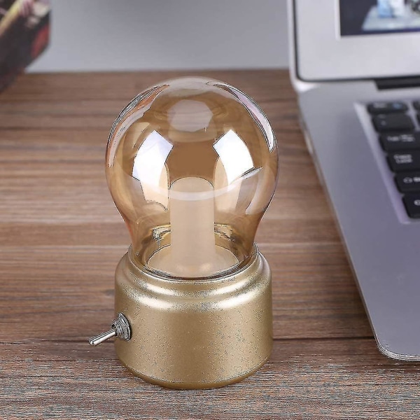 Retro LED Natlampe USB Genopladelig Bordlampe Sengelampe til Soveværelse, Gang, Køkken, (guld)