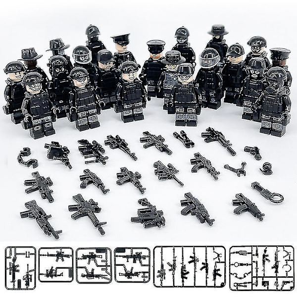 Military Building Blocks Series Black Special Police And Off-road Vehicle Small Particles Assembled Minifigure Toy Set