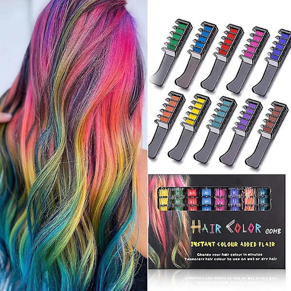 10PCS Children Colorful Hair Dye Comb Toy Fashion Party Hair Chalk Comb Set Girl Disposable Hair Dyeing Comb 10 colors