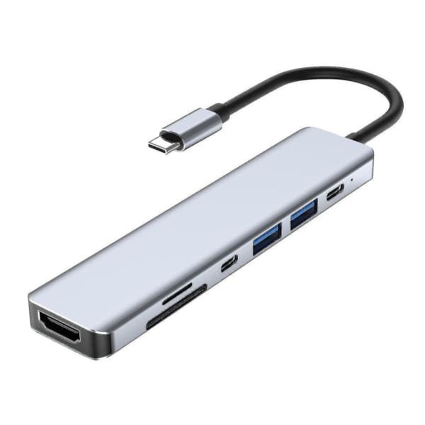 7-i-1 Type-c Netværks Hub Multi-splitter Adapter Med Hdmi + Usb3.0 Usb2.0 Usb-c Sd Tf Pd Til Pc Com
