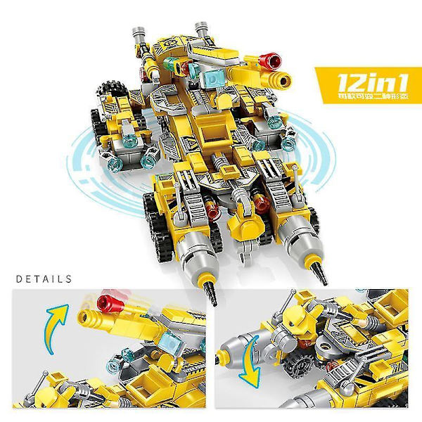 12-in-1 Multi-functional Engineering Vehicle With Changeable Shape Puzzle Assembling Building Block Toy
