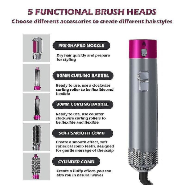 5 In 1 Hair Electric Hair Styler Hair Dryers Curler Straighteners Blow Dryer Brush Dry Set Rose US