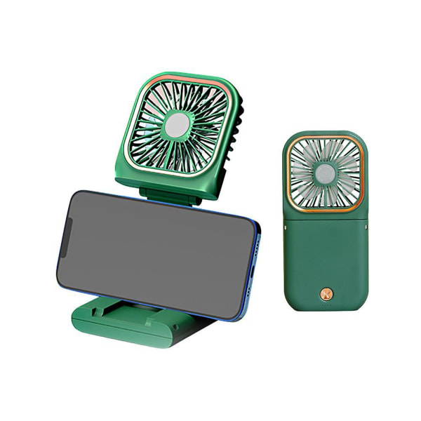 Portable Mini Handheld Usb Fan 5 In 1 Phone Holder Foldable Neck Fan Power Bank Desk Fan Green