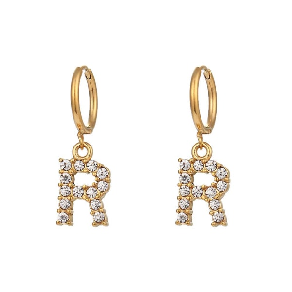 2022 New Stainless Steel 3a Zircon Clear Crystal Letter Charm Hoop Earrings Delicated 18k Gold Plated Initial Earring R