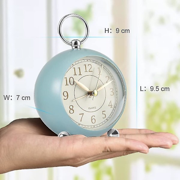 Silent Bedside Clocks Battery Operated Non Ticking Desk Clock Analogue Alarm Clock Bedroom Retro Alarm Clock-bebetter cyan