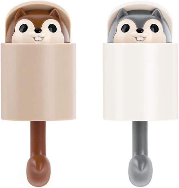 Almi 2 Pcs Cute Squirrel Wall Adhesive Hook Cartoon Squirrel Coat Wall Hooks Cute Gift