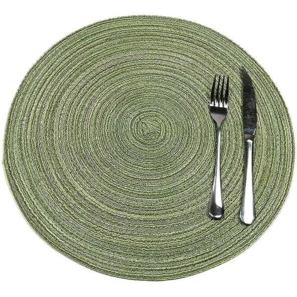 Set Of 6 Round Woven Placemats,washable,round Cotton Placemats,washable,heat-resistant And Non-slip,diameter 35cm,beige Green