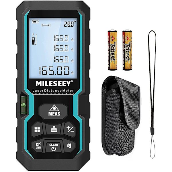 Digital Laser Afstandsmåler, 50m/165ft Lasermåler Med Elektronisk Niveau & LCD-baggrundsbelysning, Ip54 M/in/ft/ft+in Pythagoras Måleafstand Overflade V