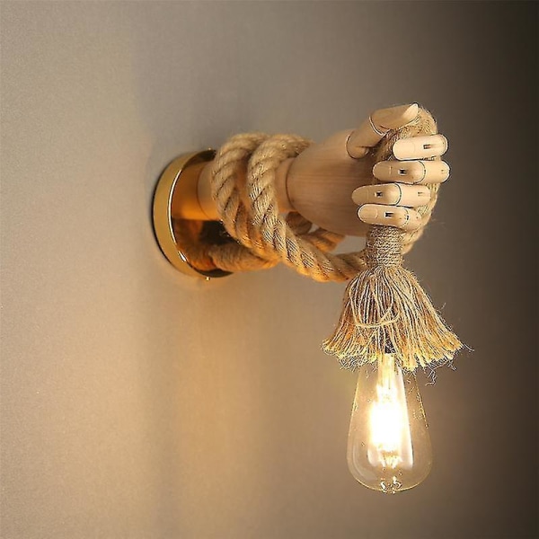 Retro Industrial Style Hemp Rope Wall Light Fixture Simple Creative Hand Shape Wall Lamps Corridor Aisle Indoor E27 Vanity Light Style b