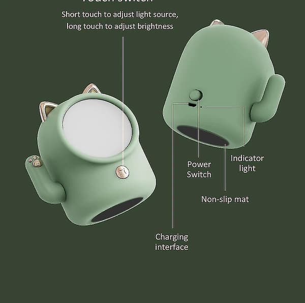 Cat Table Lamp For Bedroom Three kind Light(Green)
