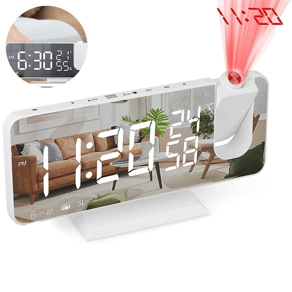 Projection Alarm Clock For Bedroom Ceiling Digital Alarm Clock Radio With Usb Charger Ports, Led Screen Alarm Clock, 4 Dimmer, Dual Alarm Clock With 2