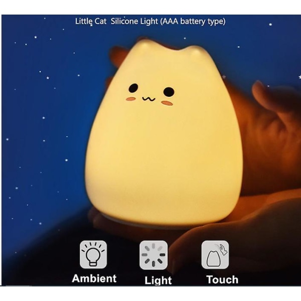 Cute Animal Little Cat Touch Sensor Control LED Kids Night Lights 3AAA Batteries