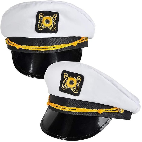 Captains Hat For Men, Women, And Kids - Pack Of 2 - Classic White Hats For Captain, Naval Officer Or Pilot Costume, High-quality Cotton With Gold Embr
