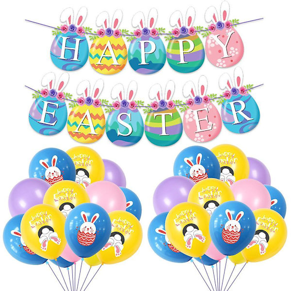 Easter Pull Flag Latex Balloons Set Egg Bunny Print Paper Banner Happy Easter Decoration C