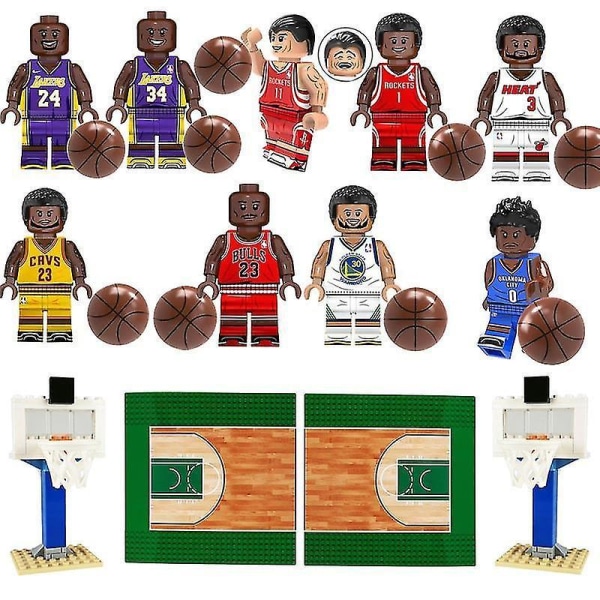 Basketball Building Block Set Basketball Star Kobe Jordan Minifigure Basketball Court Basketball Stand Boy Building Block Toy Type A