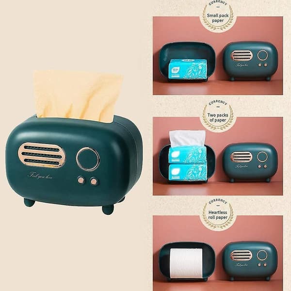 Rectangular Retro Tissue Box, Radio Model, Tissue Box, Practical And Trendy, For The Office, Kitchen, Living Room, Green