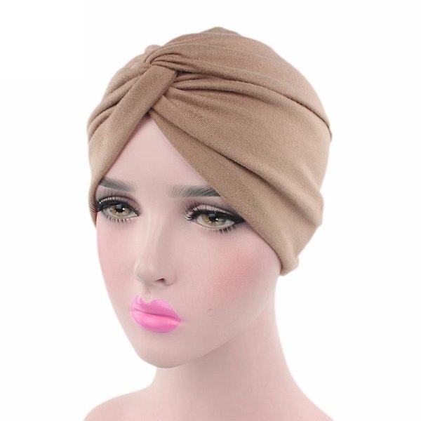 Womens Turban Wrap Muslim Chemo Caps Hijab Hats Bandana Head Scarf Khaki