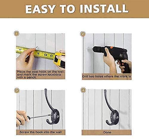 6 Pcs Retro Metal Robe Hooks With Screws Hanging Clothes Coat Hooks Wall Mounted Durable Coat Hooks For Wall Bedrooms (black)