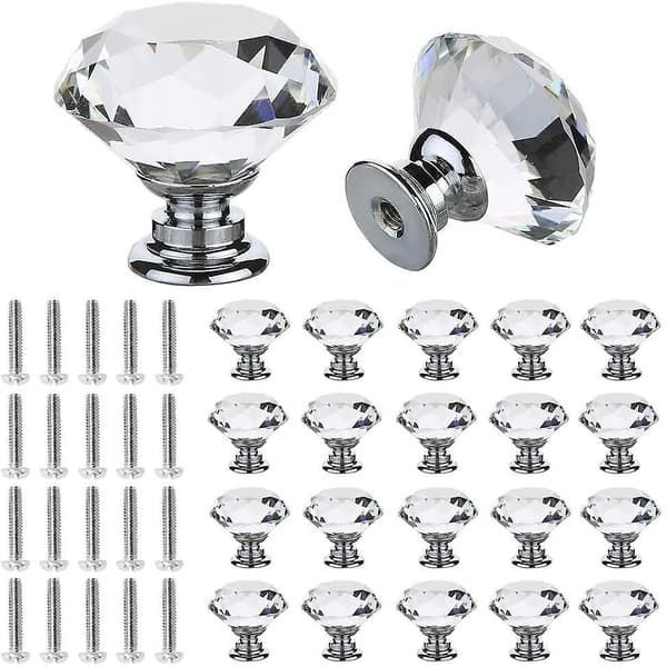 20pcs Crystal Cabinet Knobs 30mm Clear Glass Drawer Knobs Glass Diamond Cut Shape Cupboard Door Handles
