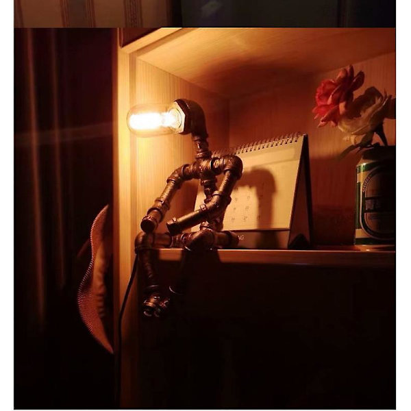 Vintage Retro Robot Lamp Industrial Iron Water Pipes Table Lamp US Plug Style 1