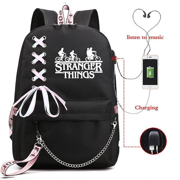 Stranger Things Hellfire Club Large-capacity School Bag Usb Charging Backpack Black