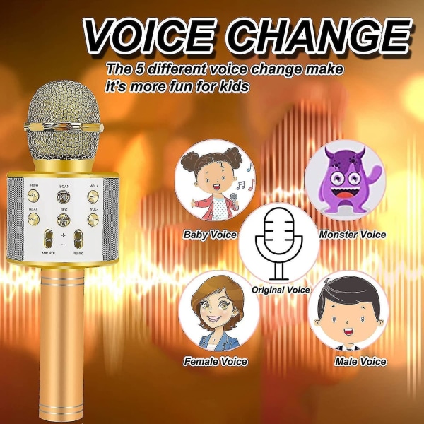 Karaoke Microphone For Kids, Kids Toys For 3-14 Year Old Girls Gifts, Wireless Bluetooth Karaoke Microphone Birthday Gifts For 8 9 10 11 Years Old Boy Gold