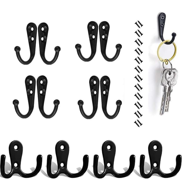 16 Pieces Coat Hooks Vintage-8 Double Hooks And 8 Single Hooks