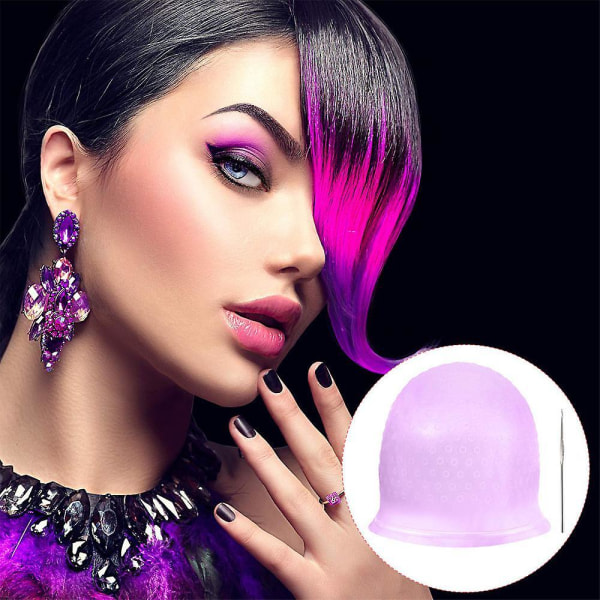 Silicone Highlight Cap Set Color Hair Reusable Salon Staining Tool Purple
