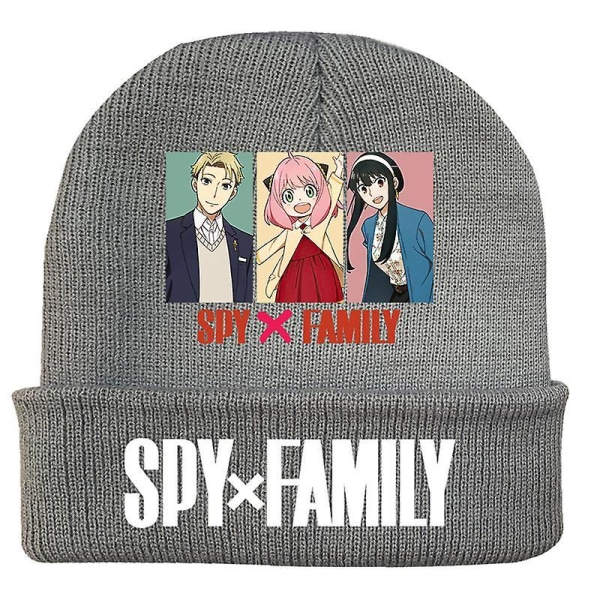 Fashion Trend Classic Winter Warm Knit Hat Beanie Cap For Children Adult Adolescents Cap New Japanese Anime Spy X Family Pattern gray-B