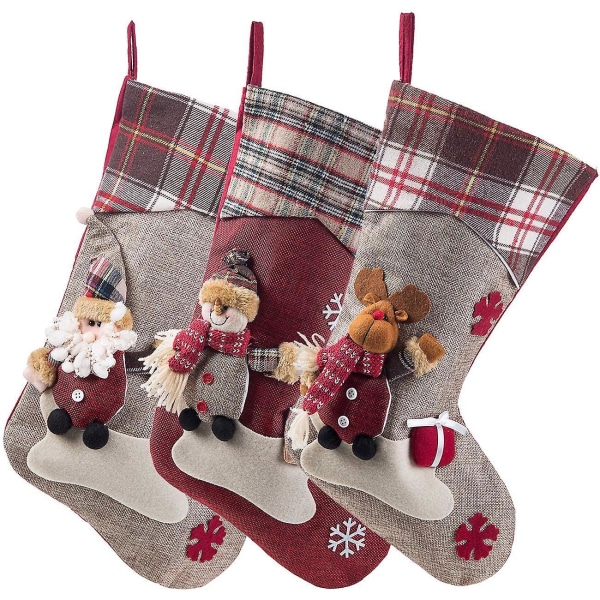 3 Pieces Christmas Stocking Classic Large Stockings Santa, Snowman, Reindeer Xmas Character For Family Holiday Christmas Party Decorations
