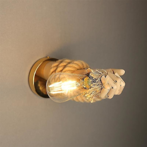Retro Industrial Style Hemp Rope Wall Light Fixture Simple Creative Hand Shape Wall Lamps Corridor Aisle Indoor E27 Vanity Light Style a