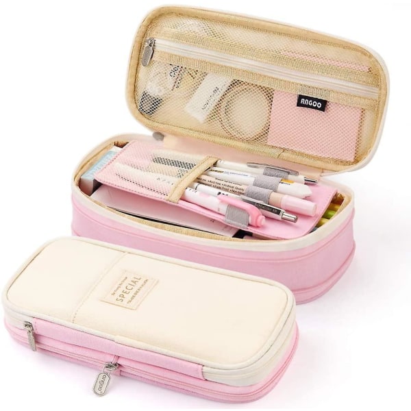 Big Capacity Pencil Pen Case Office College School Large Storage High Capacity Bag Pouch Holder Box Organizer (pink)