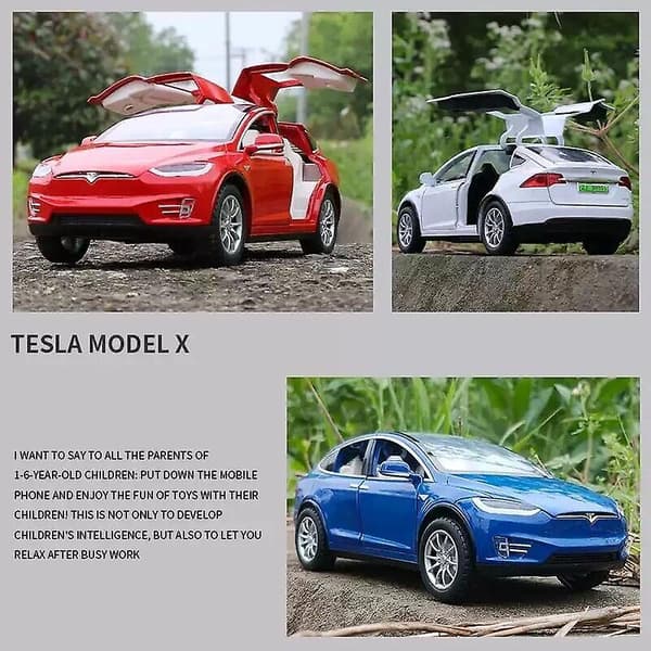 1:24 Tesla Model X Legeringsbilmodell Støpt Metall Lekebil Red