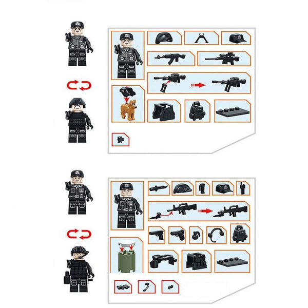 6pcs Swat Police Salon Building Blocks With Weapons, Bulletproof Vests, Police Dog Equipment, Minifigures, Children's Assembling Toys