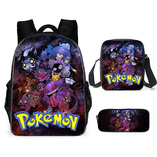 3pcs Pokmon Schoolbag Pikaqiu Backpack Polyester Comfortable Lightening Children's Bag 19