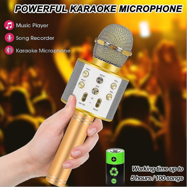 Karaoke Microphone For Kids, Kids Toys For 3-14 Year Old Girls Gifts, Wireless Bluetooth Karaoke Microphone Birthday Gifts For 8 9 10 11 Years Old Boy Gold