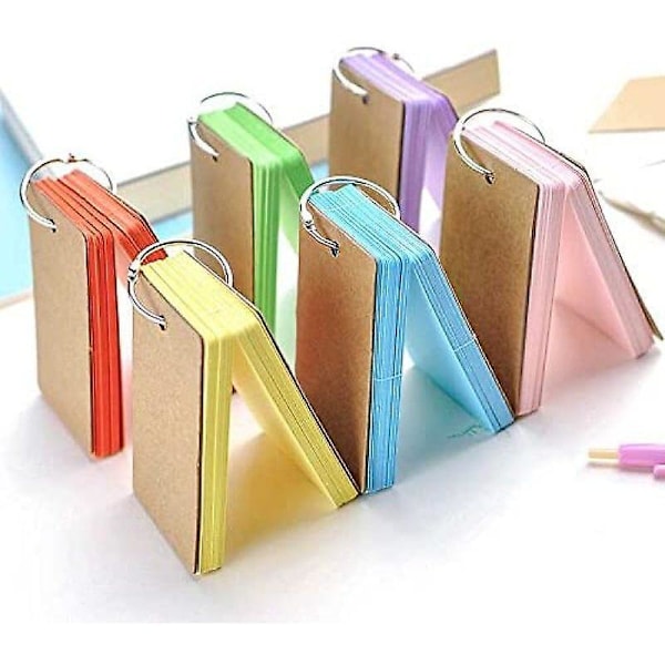 Learning Card Pocket, Index Cards 6 Pack Paper Cards With Ring Memo Blank Flash Card Compatible With Vocabulary Revision Diy Muticolour 9 * 5.5cm