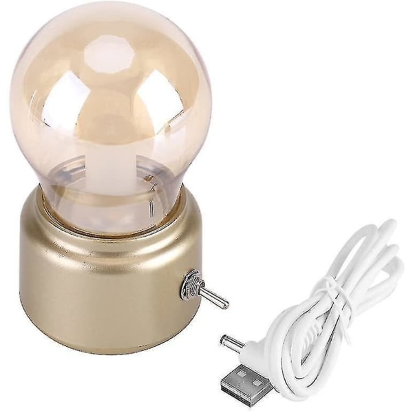 Retro LED Natlampe USB Genopladelig Bordlampe Sengelampe til Soveværelse, Gang, Køkken, (guld)