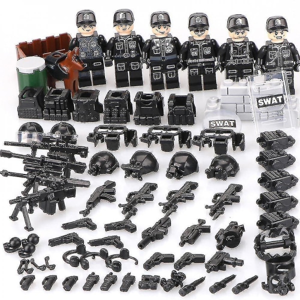 6pcs Swat Police Salon Building Blocks With Weapons Bulletproof Vests Police Dog Equipmentminifigureschildren's Assembling Toys