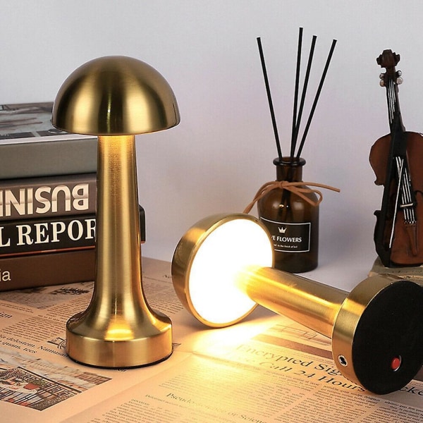 Rechargeable Led Table Lamp Touch Sensor Desk Light Bedroom Restaurant Bar Decor Gold Mushroom