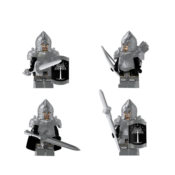 4pcs Lord Of The Rings Series Assembled Building Blocks Gondor Soldier Silver Painted Minifigure With Armor