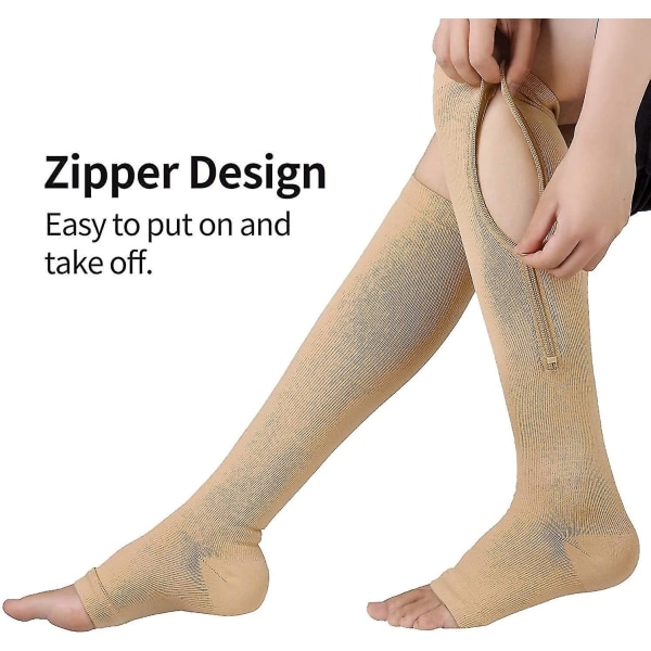Zipper Compression Socks, 2 Pairs Open Toe Compression Stockings For Men Womenlarge-x-large