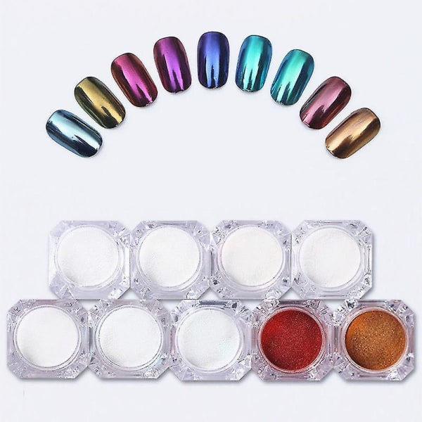 9 Colors Mirror Powder Glitter Nail Beauty Art Pigment Diy Manicure With Brush